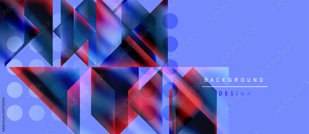 Wall mural abstract geometric design. blue, red gradients create dynamic shapes. modern background with text el
