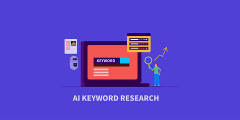SEO professional using AI virtual assistant for keyword research program, web interface showcase precise keyword competition data for targeted search terms. 