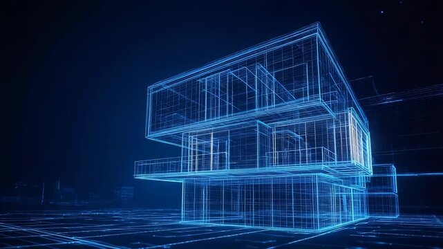 Digital building blueprint showing architecture planning and construction