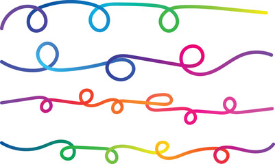 Four abstract flowing ribbons with vibrant rainbow gradients twist and loop across