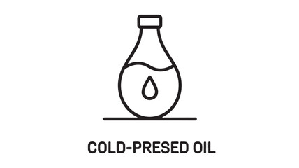 Clean icon representing cold-pressed oil in a glass bottle with a drop inside.