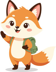 Illustration of School Fox with Backpack Waving Hand 
