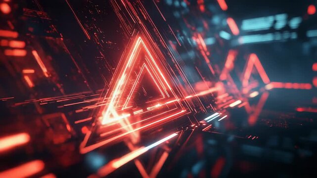 Abstract digital glowing triangles forming futuristic tunnel
