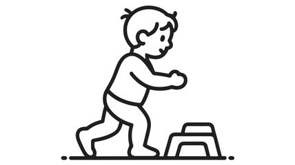 Fototapeta premium Toddler taking first steps onto a small platform, symbolizing growth and development.