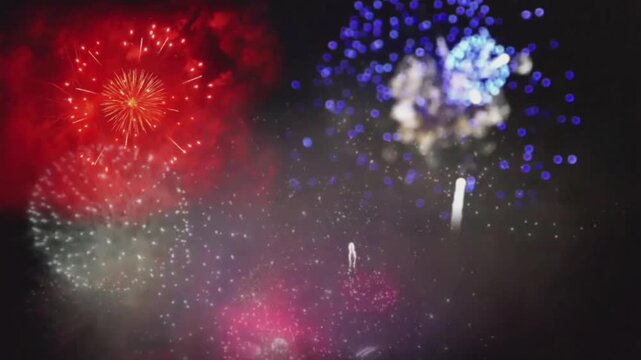 Close up of colorful fireworks in the night, Christmas and New year design background concepts 