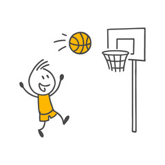 The Ball Meeting the Net and a High Energy Moment The Dynamic Movement of the Jumping Figure Enjoying the Game on the Basketball Court.