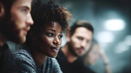 Fototapeta premium A diverse group of professionals engaged in a focused discussion in a modern office setting