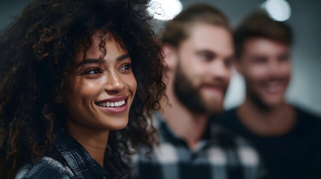 A smiling diverse group of young adults friends or colleagues sharing a moment of connection and joy in a modern indoor environment - Powered by Adobe