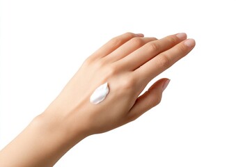 Woman's hand holding a dollop of white cream