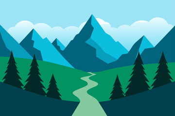 Fototapeta premium Landscape view of mountains with trees and a path