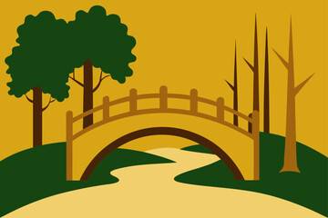 Fototapeta premium Illustration of a bridge over a winding path in nature
