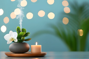 Elegant orchid with candle creating a relaxing spa atmosphere for wellness promotions or serene home decor projects with a modern and luxurious touch