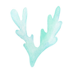 Obraz premium Aqua blue seaweed watercolor illustration, hand drawn underwater plant. Great for nautical stationery, wrapping paper, fabric patterns, kids decor, packaging, and digital scrapbooking products