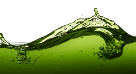Dynamic Green Liquid Wave Splash with Bubbles - Refreshing Drink, Healthy Juice, Abstract Fluid Movement, Clean