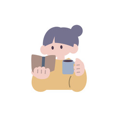 コーヒーを飲みながら本を読む女性