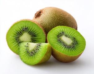 Fresh kiwi fruit slices on white background