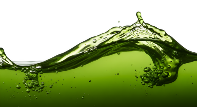 Dynamic Green Liquid Wave Splash with Bubbles - Refreshing Drink, Healthy Juice, Abstract Fluid Movement, Clean