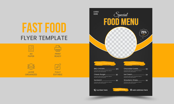 Restaurant food menu template design, fast food flyer, brochure, leaflet, poster template design - Powered by Adobe