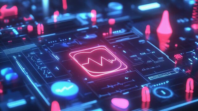 Heart data processing on futuristic digital circuit board - Powered by Adobe