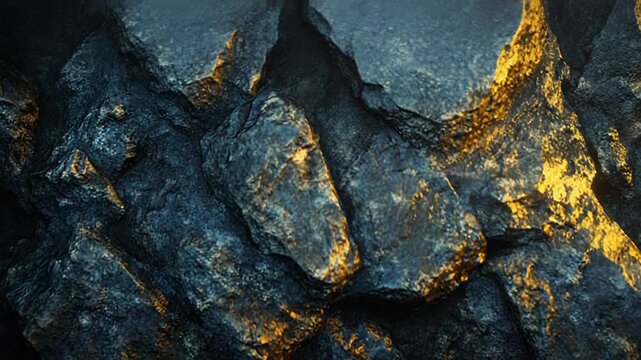 Dark rock texture with golden metallic mineral veins