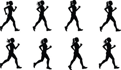 Woman running silhouette, female jogger exercise, fitness training, healthy lifestyle, outdoor workout, active woman, motion, energy, sports activity, wellness.