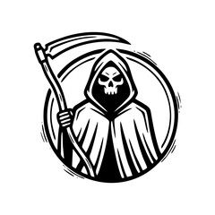Fototapeta premium Grim Reaper with Scythe in Black and White Logo