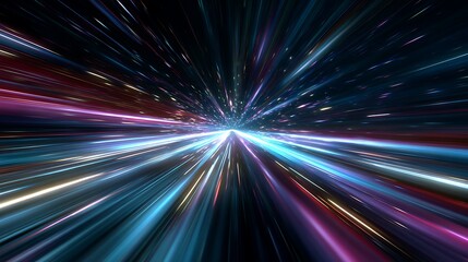 Obraz premium Vibrant Light Burst Abstract Art with Dynamic Color Streaks in Space-like Scene
