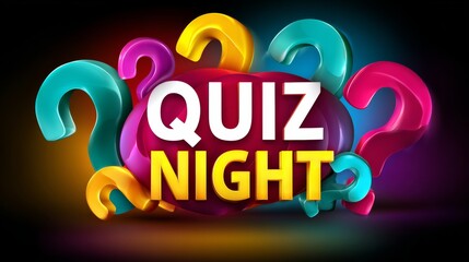 A colorful sign that says Quiz Night. The sign is made up of many different colored shapes, including a few triangles and a few squares