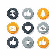 Fototapeta premium Flat design social media icons set. Modern vector symbols for web and mobile apps, depicting communication, interaction, and navigation concepts with sleek long shadows