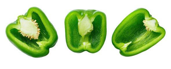 Three sliced green bell peppers