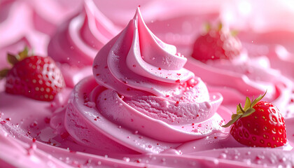 Extreme macro of melting strawberry swirl ice cream