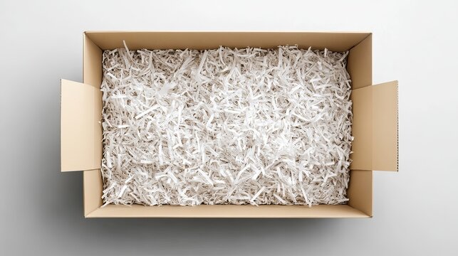 Ready to ship your precious items safely with this protective shredded paper filling inside a clean cardboard box