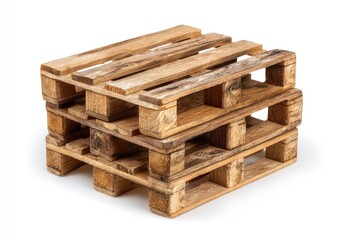 Stacked wooden pallets against white