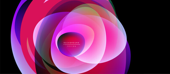 Abstract vibrant layers create dynamic oval composition. Pink, purple, yellow hues blend, forming modern design element.