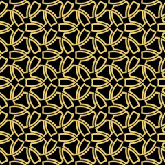 Seamless ornament in arabian style. Geometric black and golden abstract background. Grill with pattern for wallpapers and backgrounds