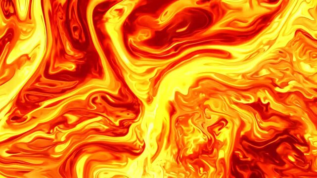 Vibrant abstract fluid motion of swirling red and yellow colors, showcasing dynamic patterns and textures, camera pans across the vivid scene with continuous flow