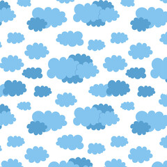 Gentle seamless blue cloud pattern, flat vector background for baby-themed products and kids’ stationery.