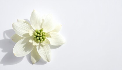 Obraz premium dogwood bract cluster on matte white central detail with light shadow ring minimal balanced layout