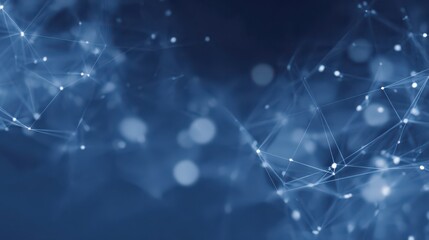 Abstract Digital Network: This image presents an intricate network of interconnected nodes, floating across a dark background, illustrating a digital network. 