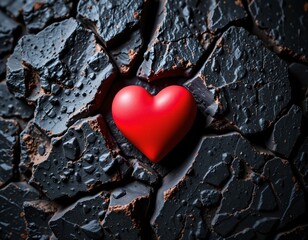 Fototapeta premium Red Heart Dark Rocky Surface with Dramatic Lighting