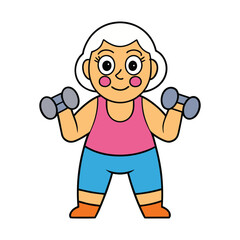 Senior woman doing exercises with dumbbells vector illustration.