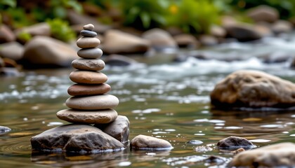 Balanced Stone Stack Tranquil Stream