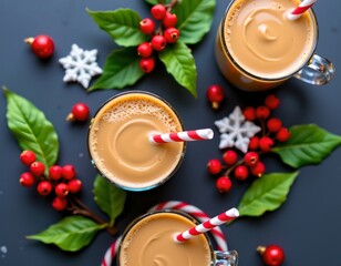 Cozy Holiday Coffee Display with Greenery and Straws