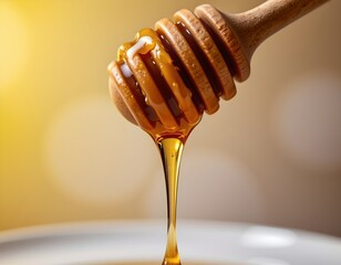 Closeup Honey Dipper with Dripping Honey