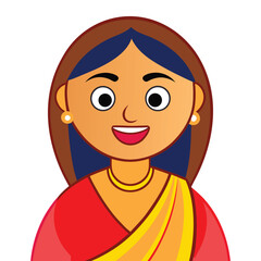 Happy Woman in Sari Cartoon Vector Icon Illustration, Traditional Clothing Concept