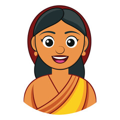 Happy Woman in Sari Cartoon Vector Icon Illustration, Traditional Clothing Concept