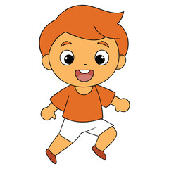 Happy Cute Little Runner Boy Cartoon Vector Icon Illustration, Kid Activity Concept