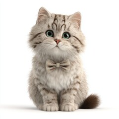 Obraz premium Fluffy Persian kitten with big green eyes wearing a colorful bow tie studio shot