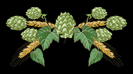Hop branches with cones and barley ears