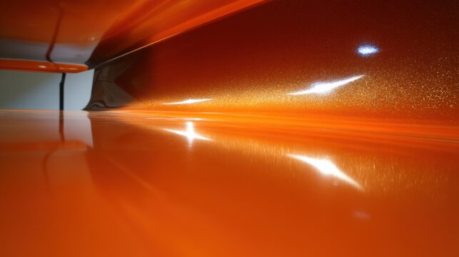 Gleaming orange surface reflecting ambient light creating a vibrant metallic texture abstract background design